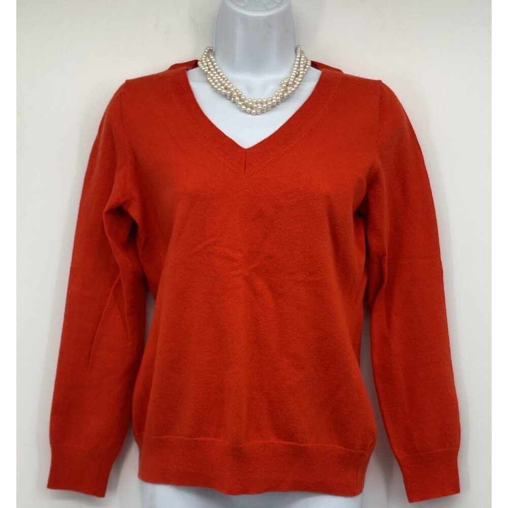 Banana Republic Womens V-Neck Sweater Extra Fine Merino Wool Blend Bitter Orange